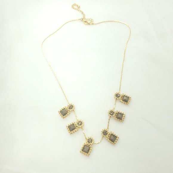 Womens Beige Glass Stone Lobster Clasp Gold Herringbone Chain Choker Necklace - Picture 1 of 11